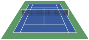 Tennisplatz mit grünem Außenbereich