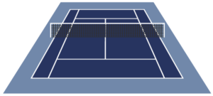 Tennisplatz mit hellblauem Außenbereich
